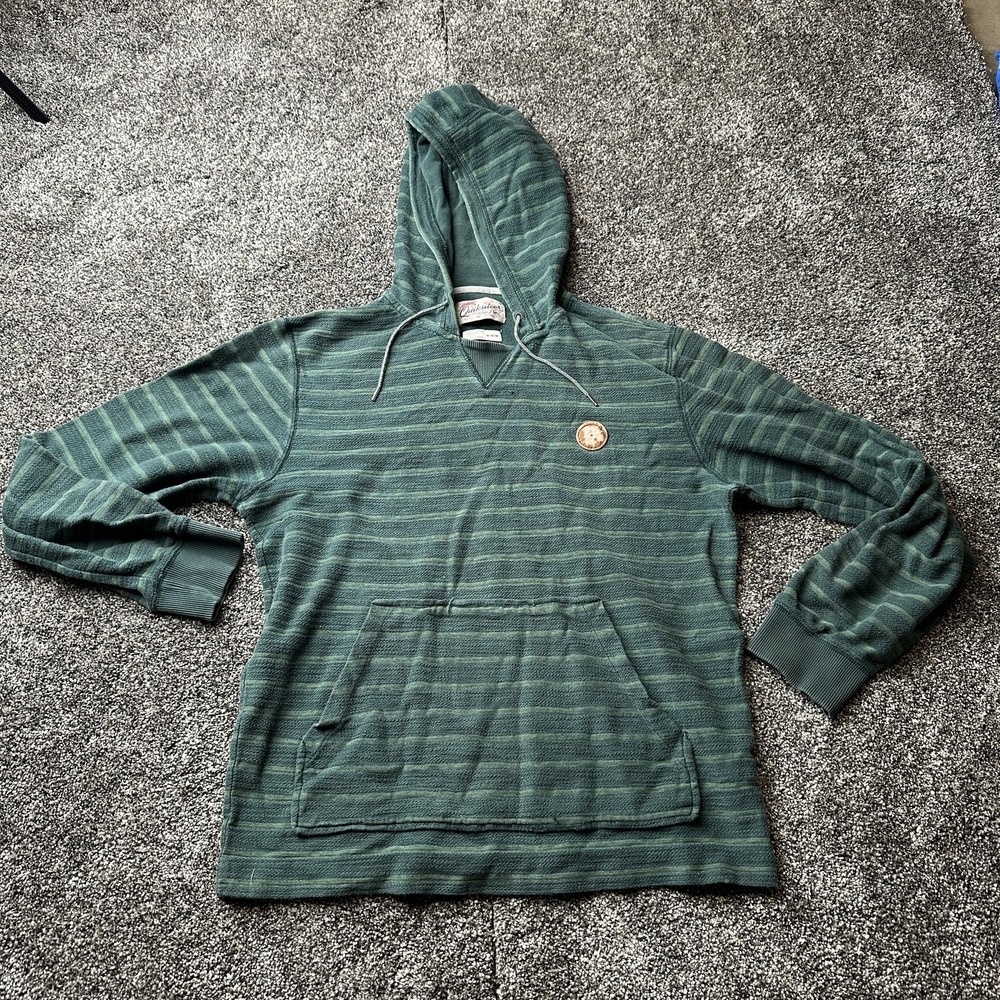 Quiksilver Hoodie Mens Medium Green Striped Pullover Hooded Pockets Drawstring